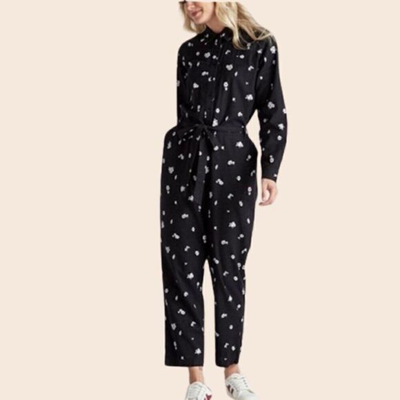 Lucky Brand Black Daisy Print Logan Jumpsuit Size Small Petite - Picture 16 of 16